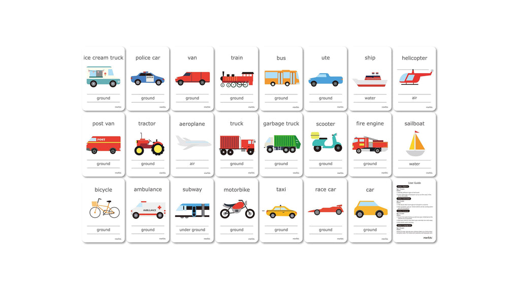 Cognitive Educational Transport Flash Cards